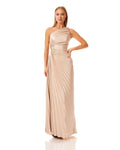 One Shoulder Pleated Polyester Maxi Dress