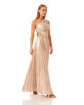 One Shoulder Pleated Polyester Maxi Dress