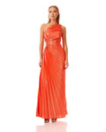 One Shoulder Pleated Polyester Maxi Dress