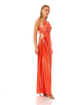 One Shoulder Pleated Polyester Maxi Dress