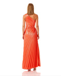 One Shoulder Pleated Polyester Maxi Dress