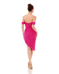 Off Shoulder Asymmetrical Sequined Short Dress